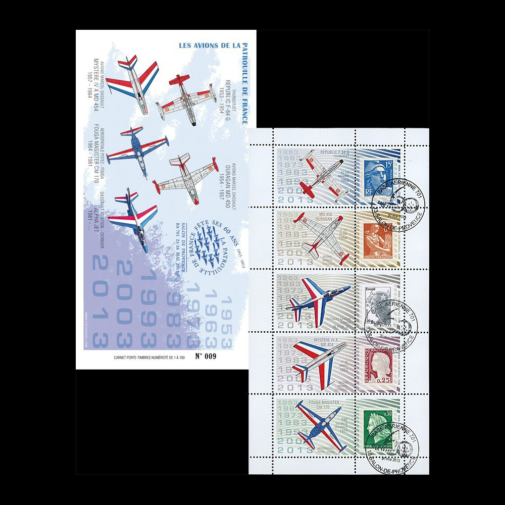 PAF13-C2 : 2013 - Carnet Porte-timbres "60 ans Patrouille de France / Avions de la PAF"