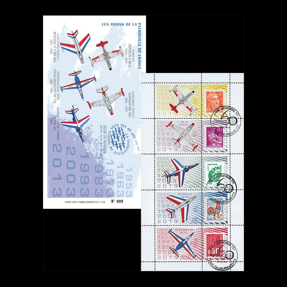 PAF13-C3 : 2013 - Carnet Porte-timbres "60 ans Patrouille de France / Avions de la PAF"