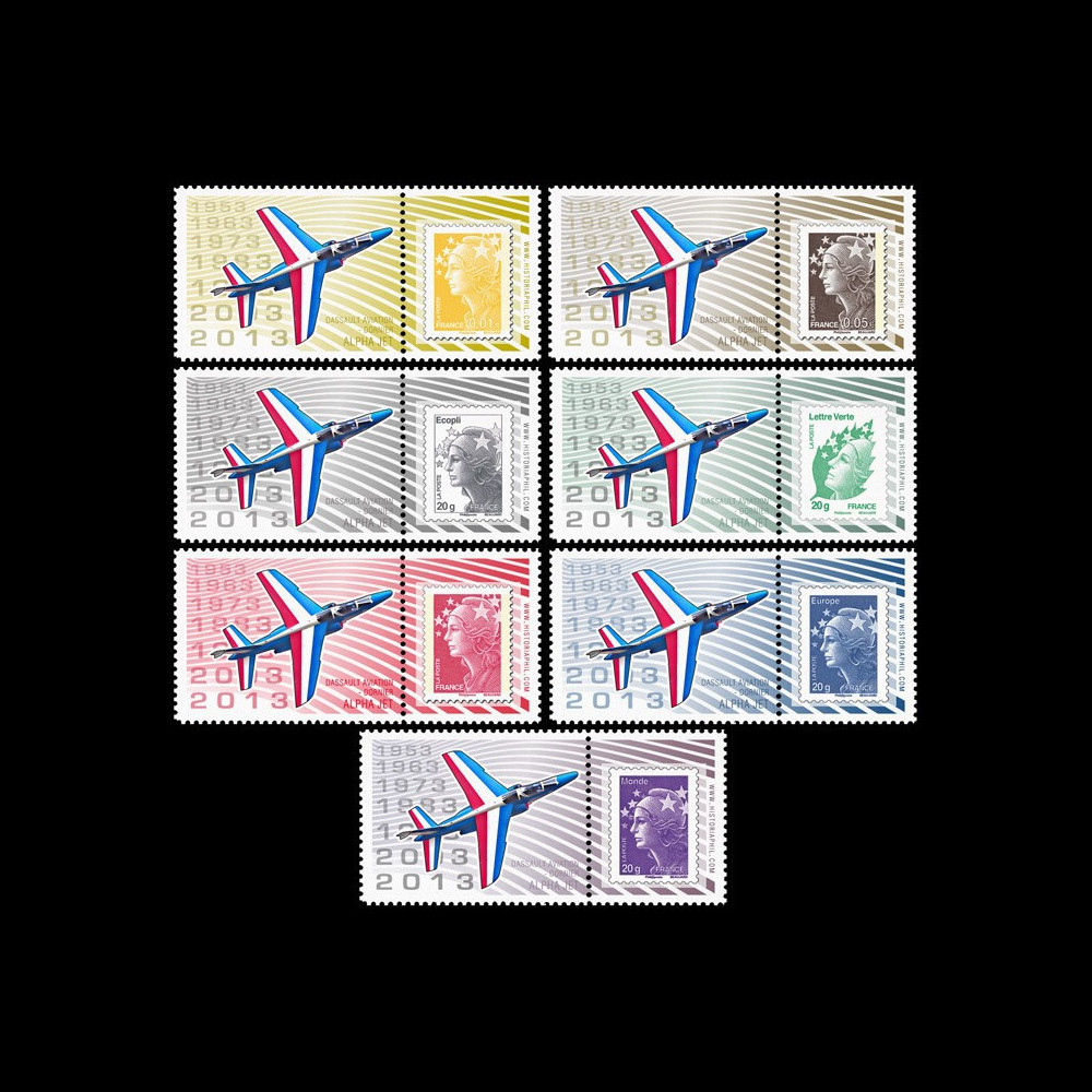 PAF13-ALPHA-PT1/7 : 2013 - 7 porte-timbres "60 ans Patrouille de France - ALPHAJET"