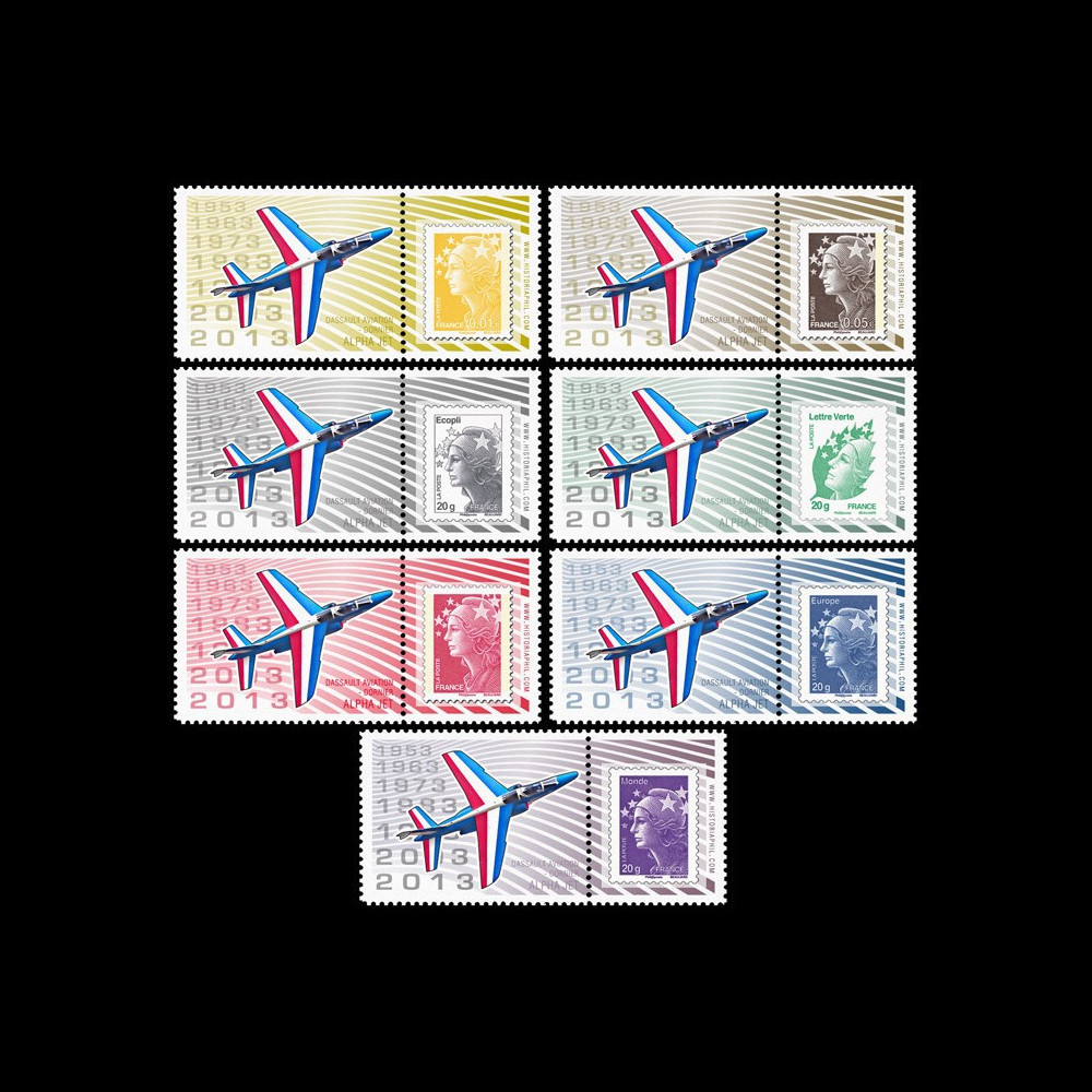 PAF13-ALPHA-PT1/7 : 2013 - 7 porte-timbres "60 ans Patrouille de France - ALPHAJET" PAF13-ALPHA-PT1/7 : 2013 - 7 porte-timbres "60 ans Patrouille de France - ALPHAJET"