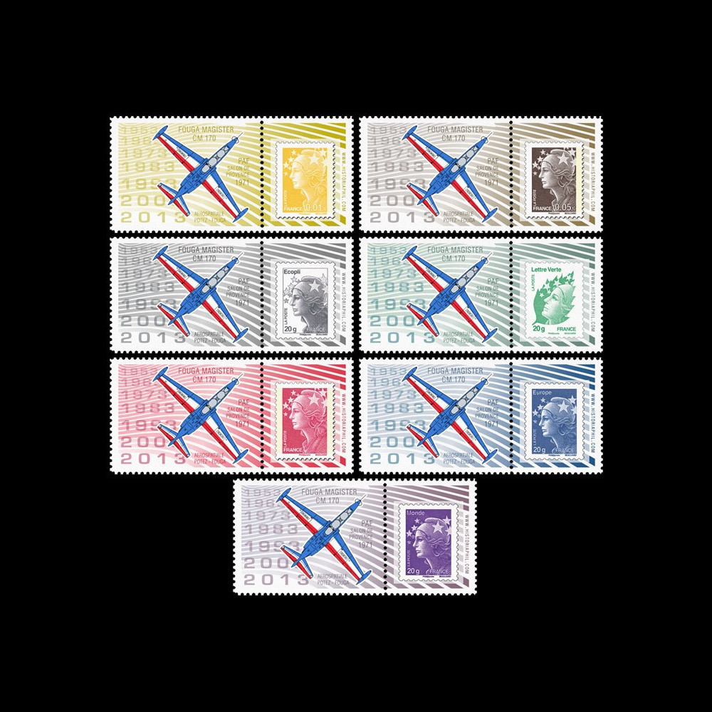 PAF13-FOUGA-PT1/7 : 2013 - 7 porte-timbres "60 ans Patrouille de France - Fouga Magister" PAF13-FOUGA-PT1/7 : 2013 - 7 porte-timbres "60 ans Patrouille de France - Fouga Magister"