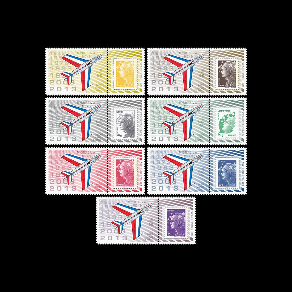PAF13-MYST-PT1/7 : 2013 - 7 porte-timbres "60 ans Patrouille de France - MYSTERE IV"