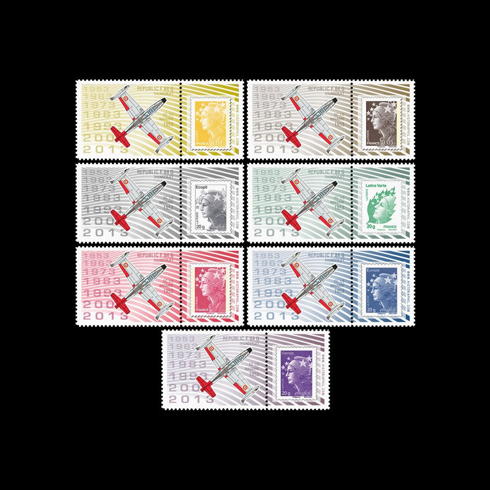 PAF13-REP-PT1/7 : 2013 - 7 porte-timbres "60 ans Patrouille de France - REPUBLIC F-84G"
