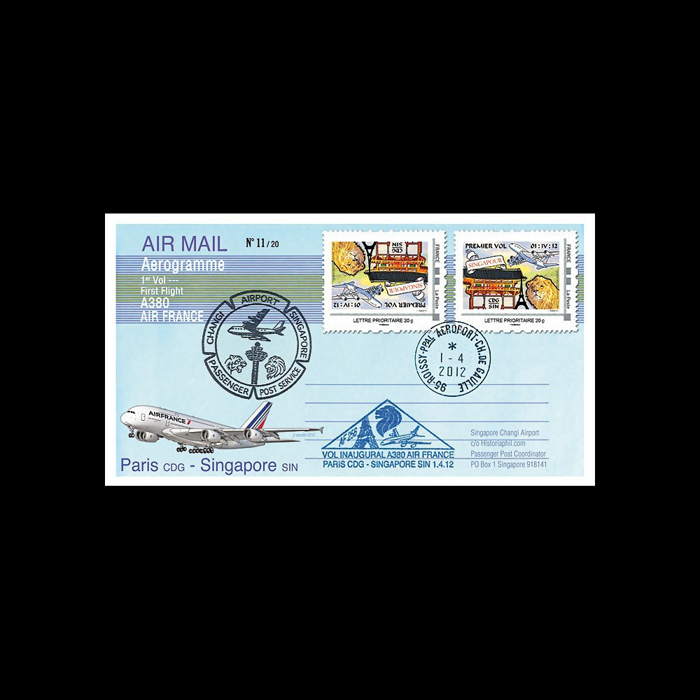 A380-176V : 2012 - FFC France A380 AF - Dernier vol Paris-Singapour / Variété "tête-bêche"