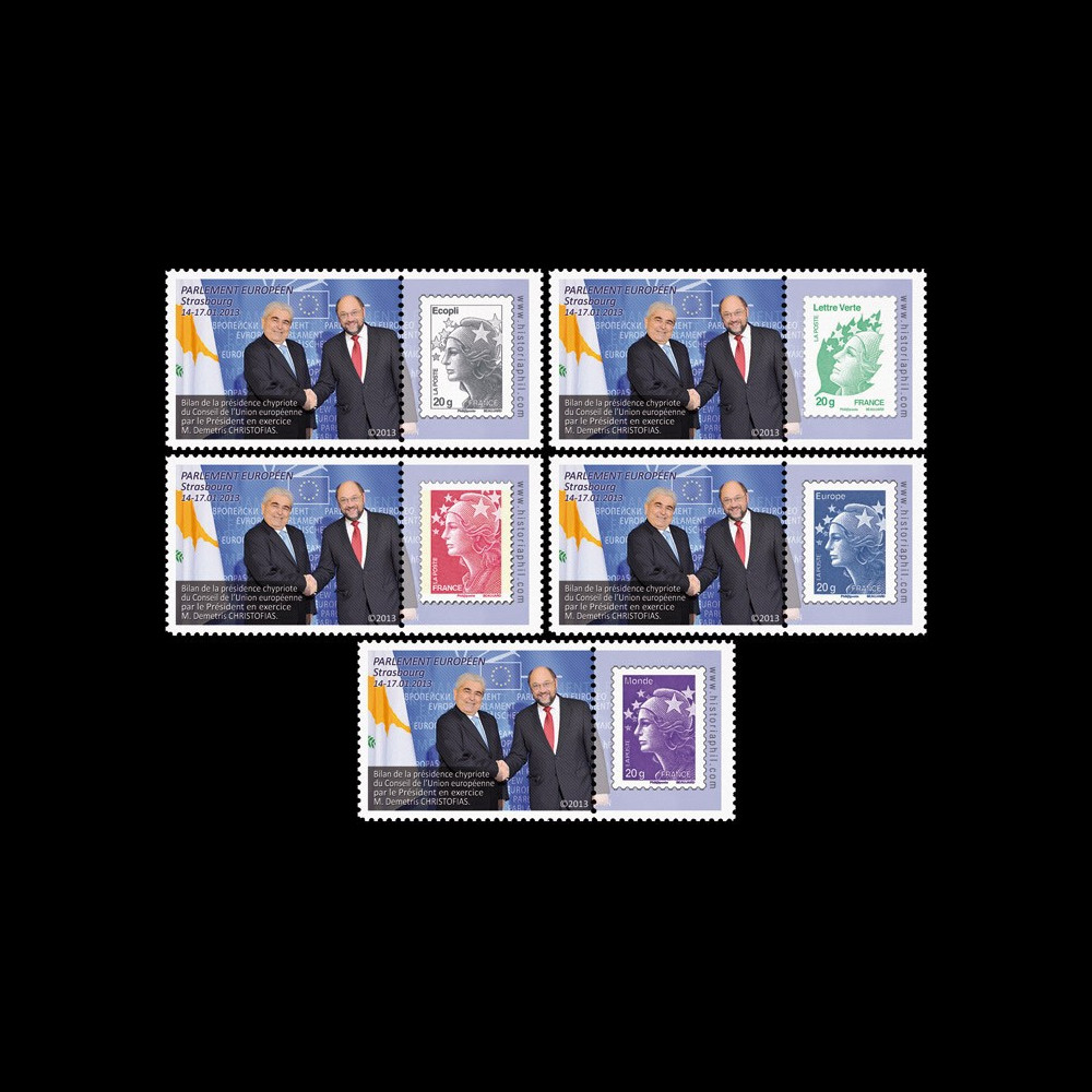 PE627-PT1/5 : 2013 - 5 porte-timbre Parlement européen "M. Christofias