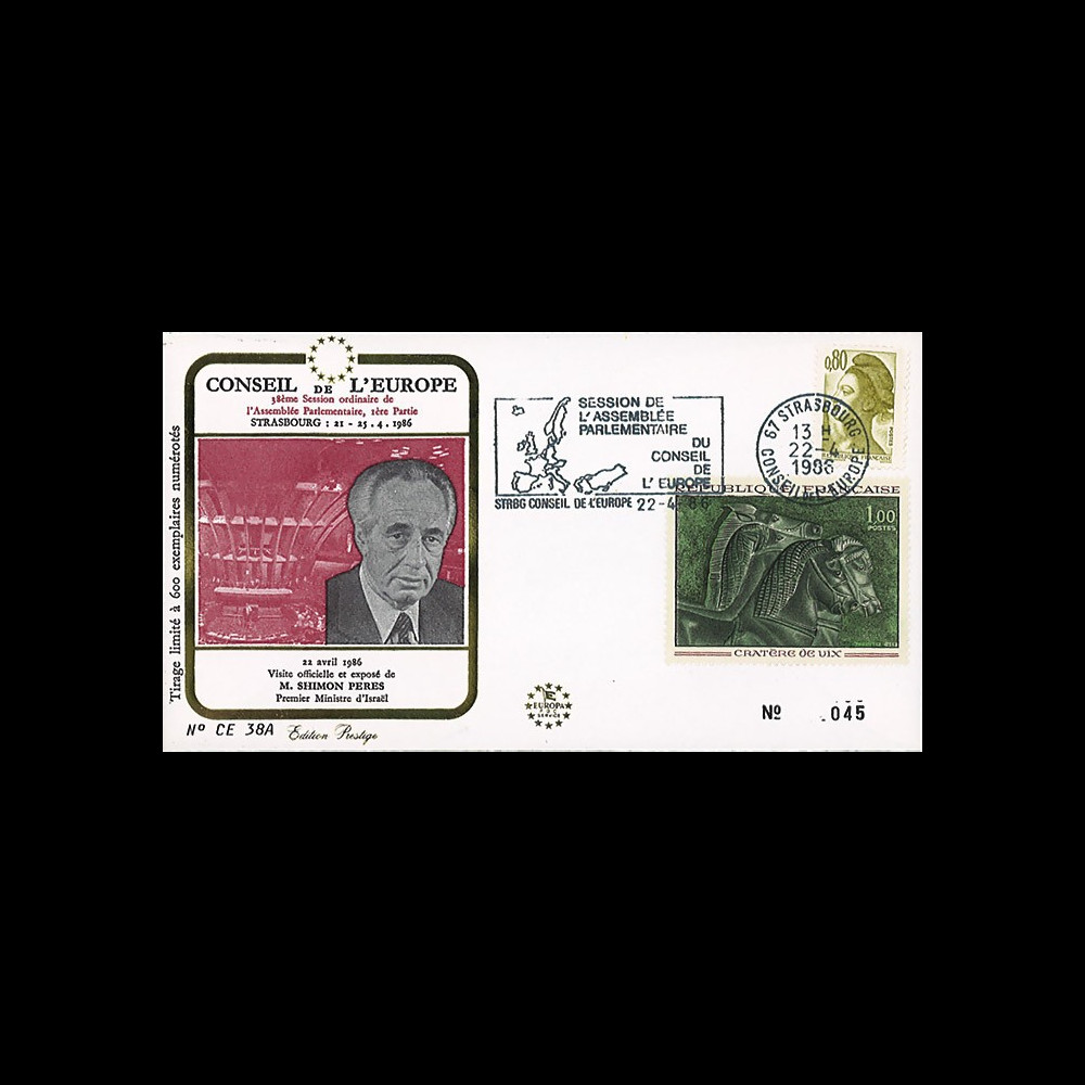 CE38A : 1986 - FDC Session Conseil de l'Europe "Shimon Peres