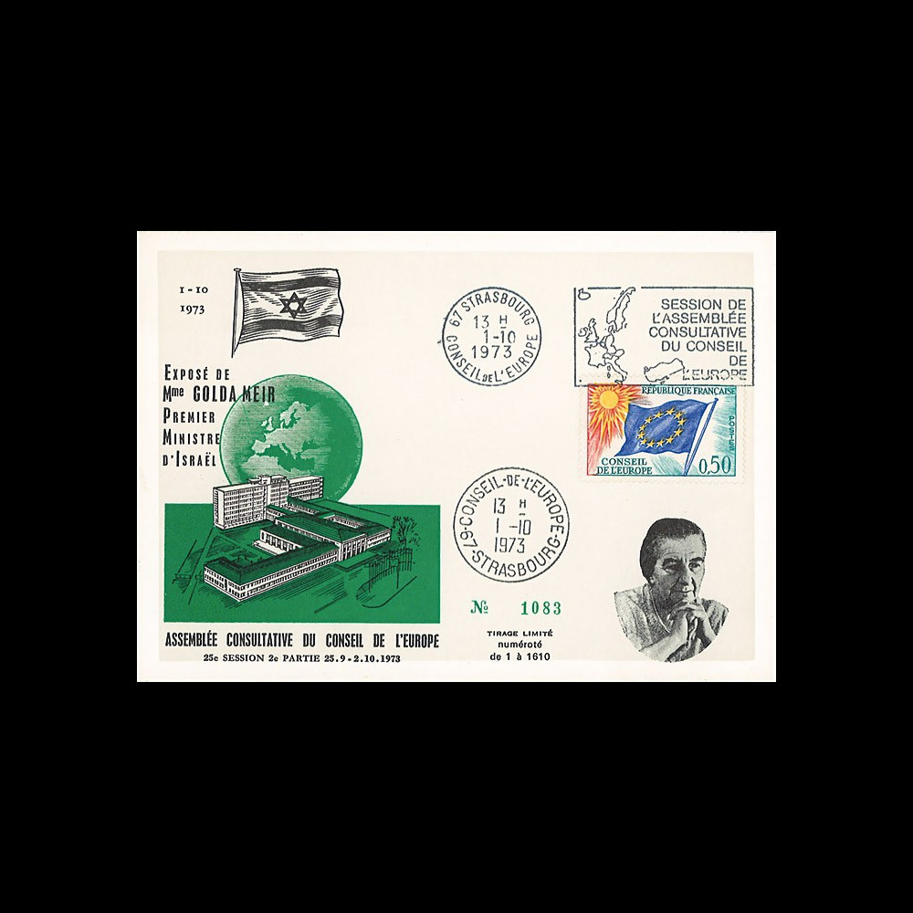 CE25-IIA-T2 : 1973 - Carte Conseil de l'Europe Discours de Golda Meir