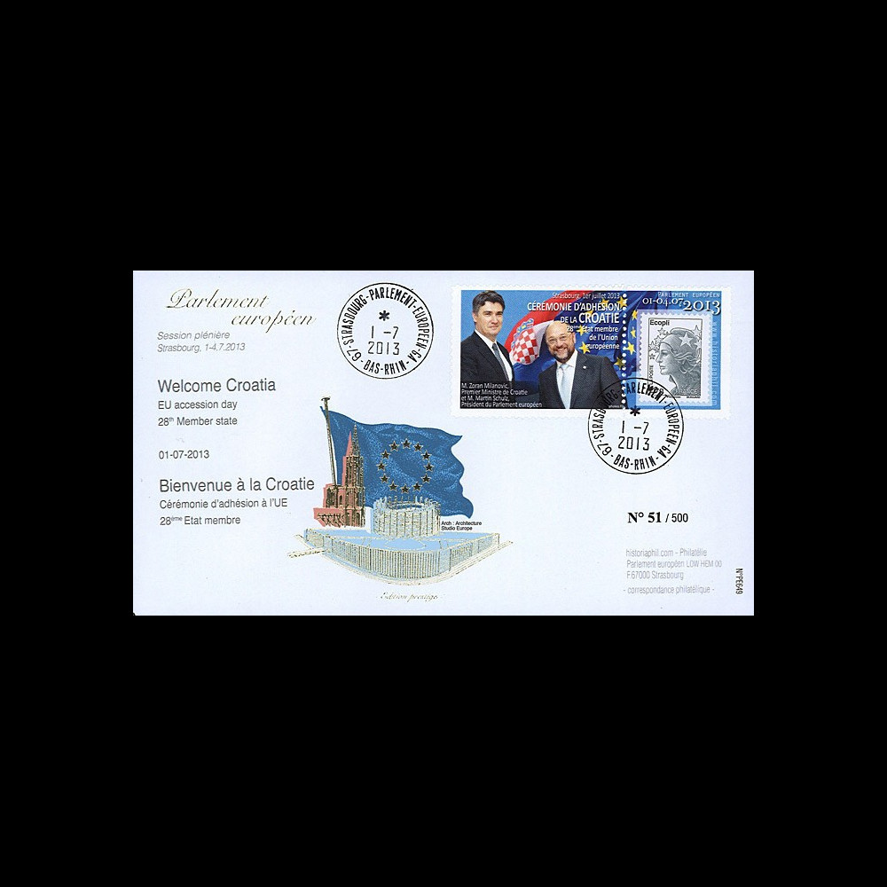 PE649 : 07-2013 - FDC Parlement européen "Adhésion de la Croatie à l'UE - M. MILANOVIC"