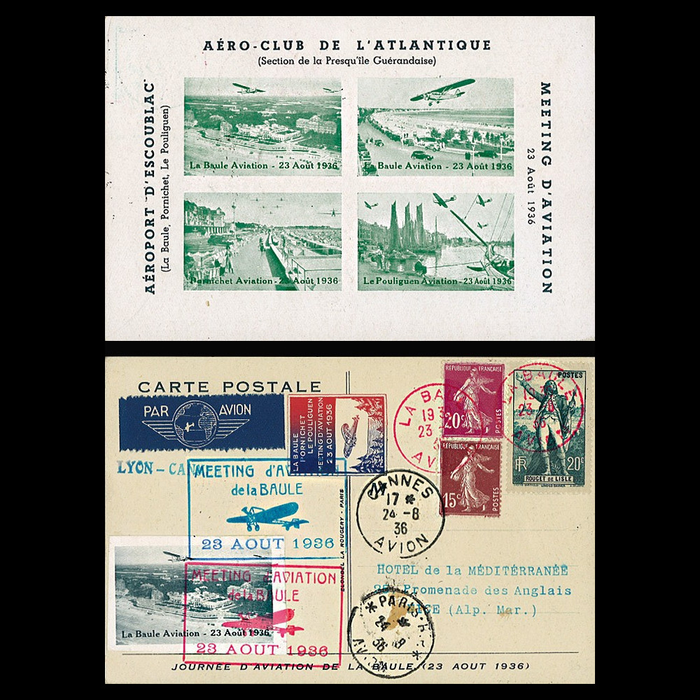 AV-0152T2 : 1936 - CP PAR AVION "Meeting d'Aviation - Aéro-Club Atlantique : La Baule-Paris-Lyon-Cannes"