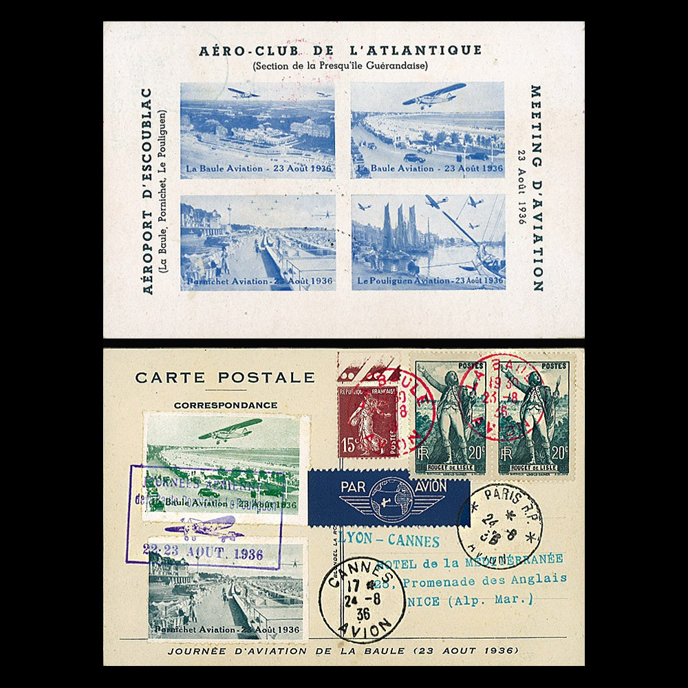 AV-0153 : 1936 - CP "Meeting Aviation Aéro-Club Atlantique : La Baule-Paris-Lyon-Cannes" AV-0153 : 1936 - CP "Meeting Aviation Aéro-Club Atlantique : La Baule-Paris-Lyon-Cannes"