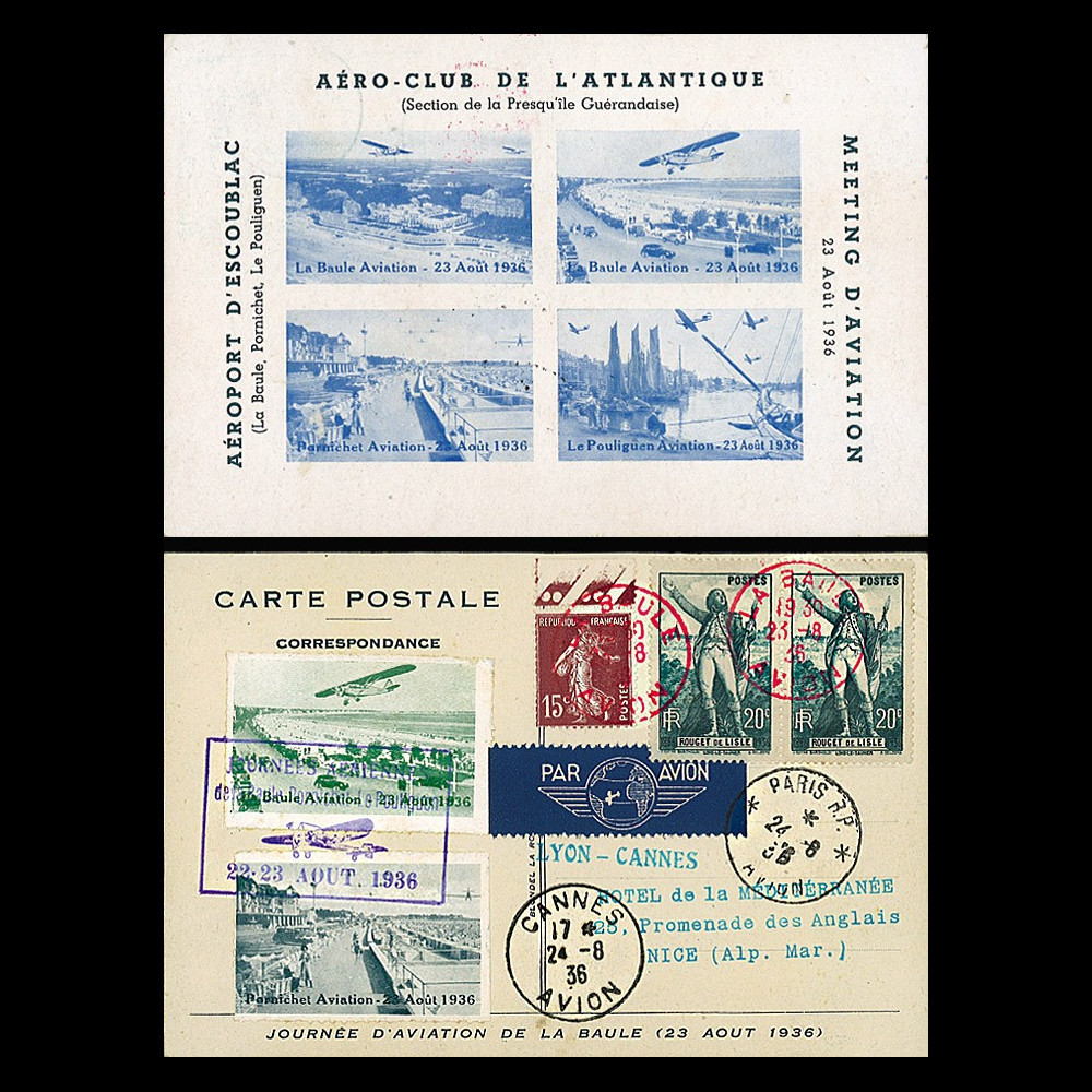 AV-0153 : 1936 - CP "Meeting Aviation Aéro-Club Atlantique : La Baule-Paris-Lyon-Cannes"