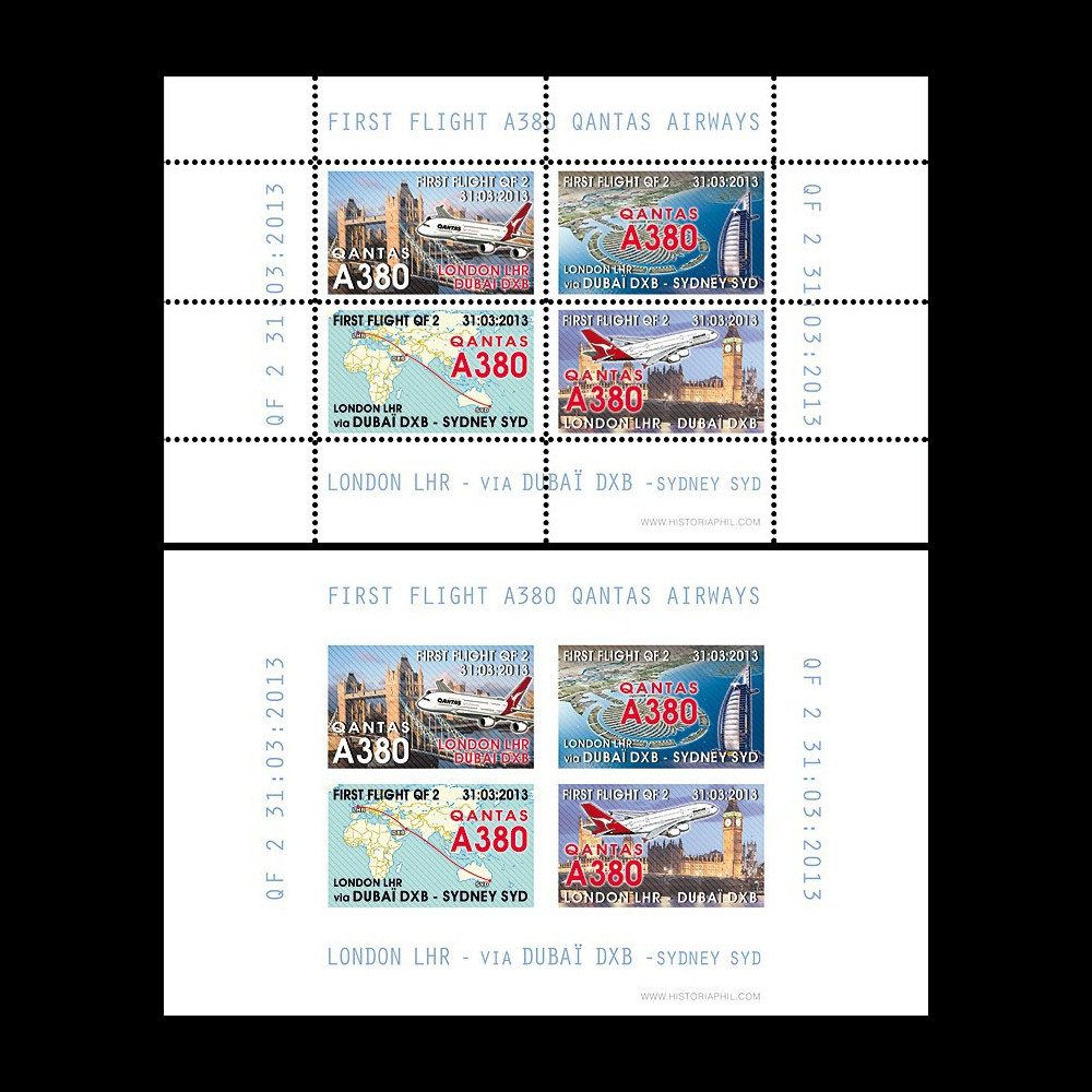 A380-210B : 2013 - Série de 2 blocs "1er vol A380 Qantas QF2 Londres - Dubaï - (Sydney)"