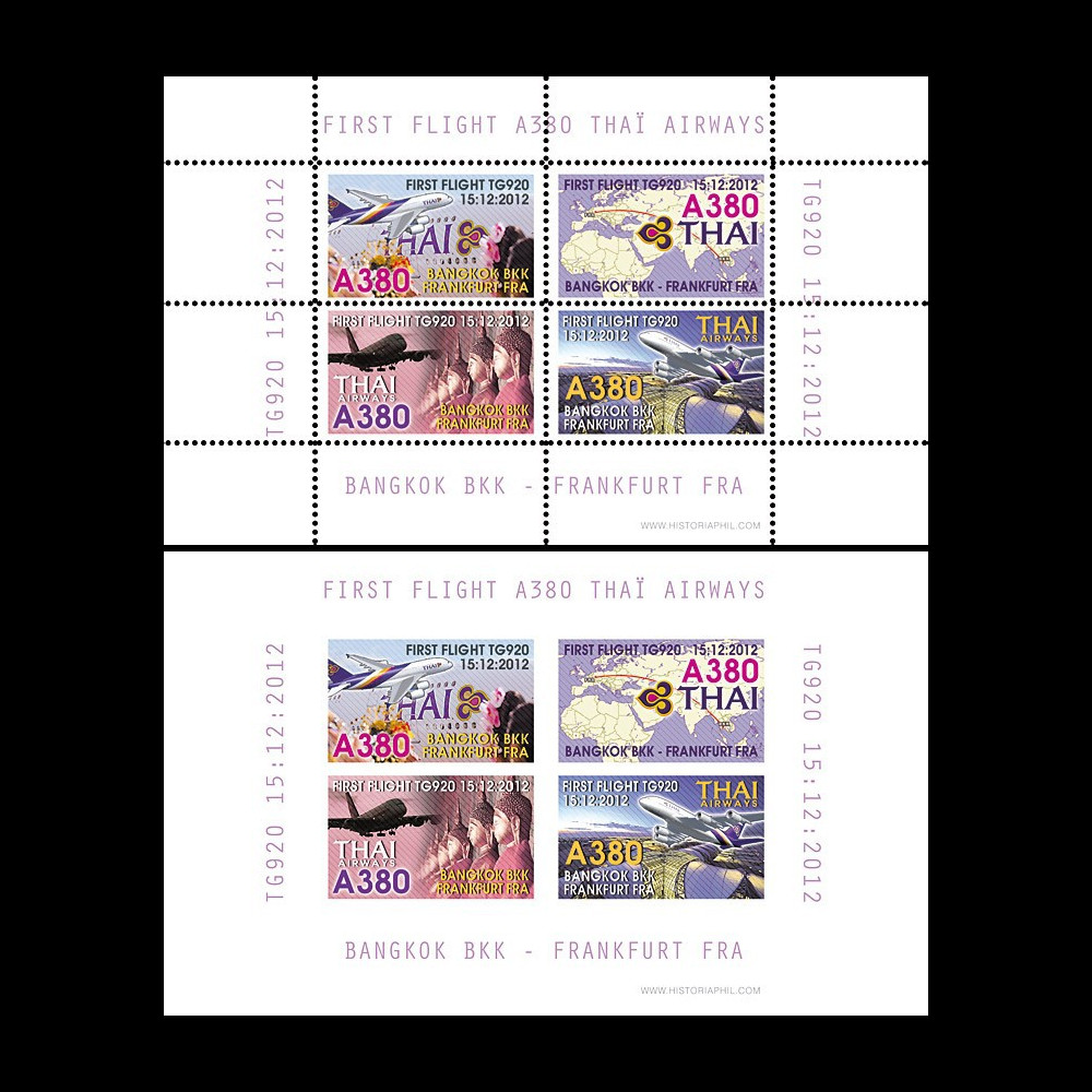 A380-211B : 2013 - Série de 2 blocs "1er vol A380 Thaï TG920 Bangkok - Francfort"