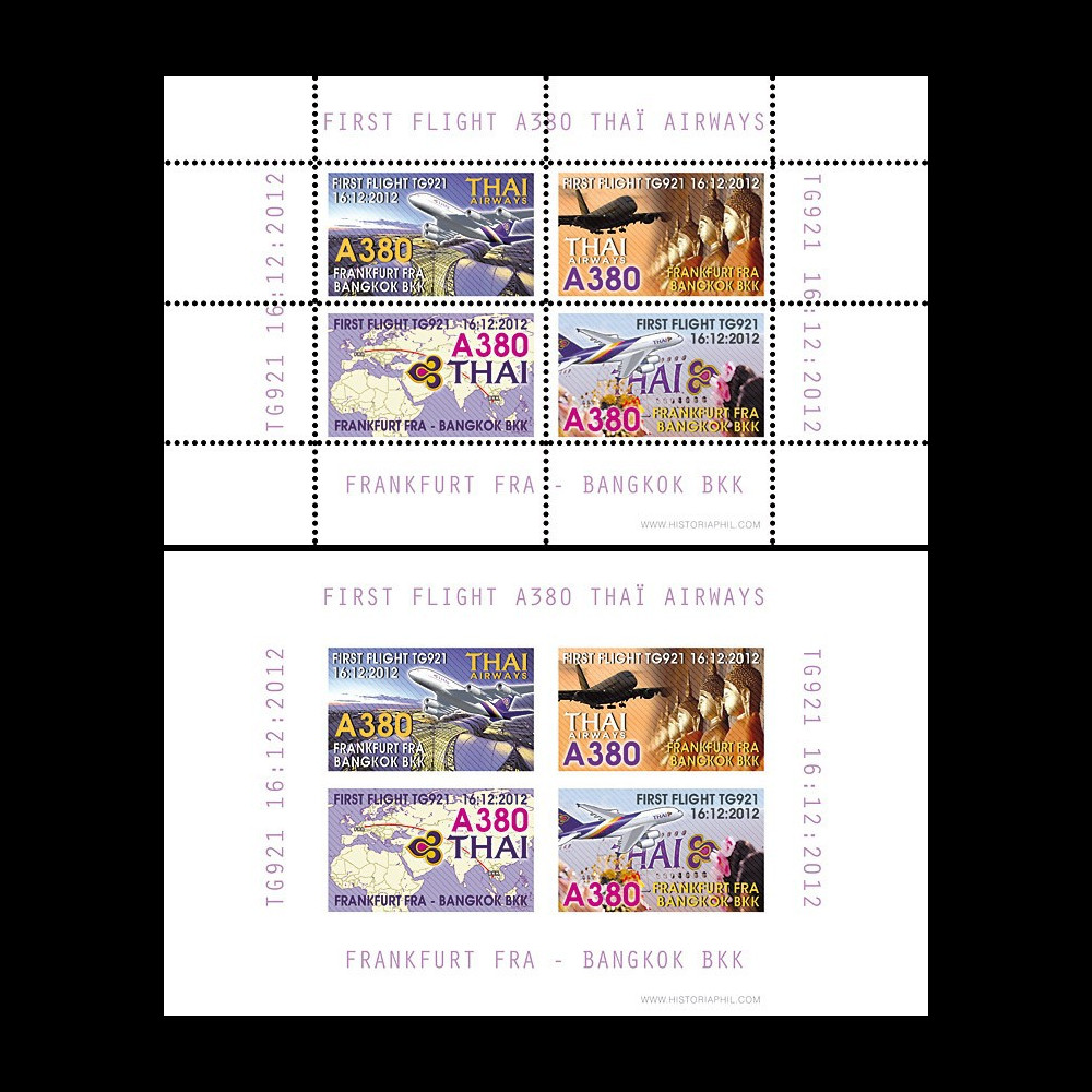 A380-213B : 2013 - Série de 2 blocs "1er vol A380 Thaï TG921 Francfort - Bangkok"
