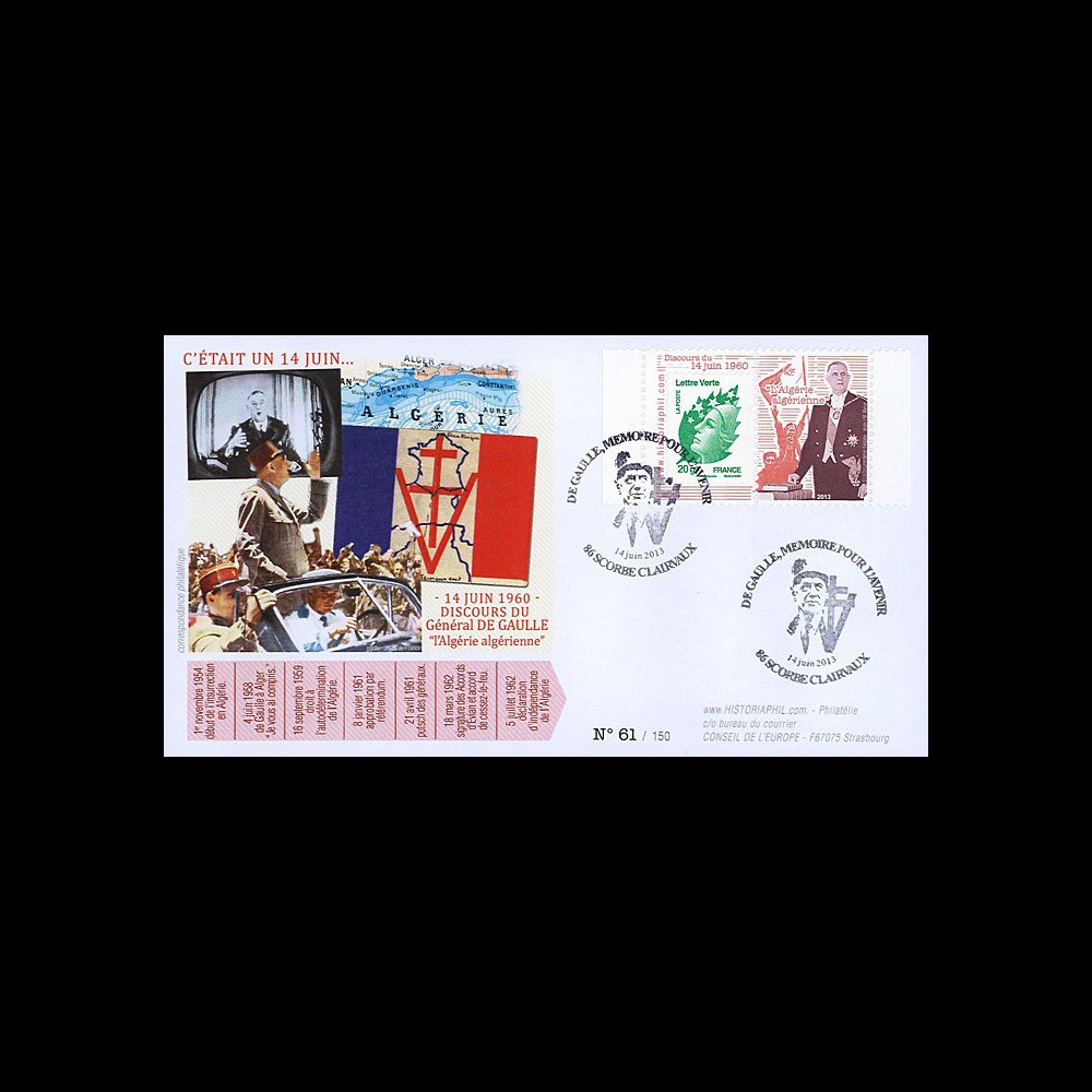 DG13-5T1 : 2013 - FDC "Général DE GAULLE - 53 ans Discours L'Algérie algérienne" DG13-5T1 : 2013 - FDC "Général DE GAULLE - 53 ans Discours L'Algérie algérienne"