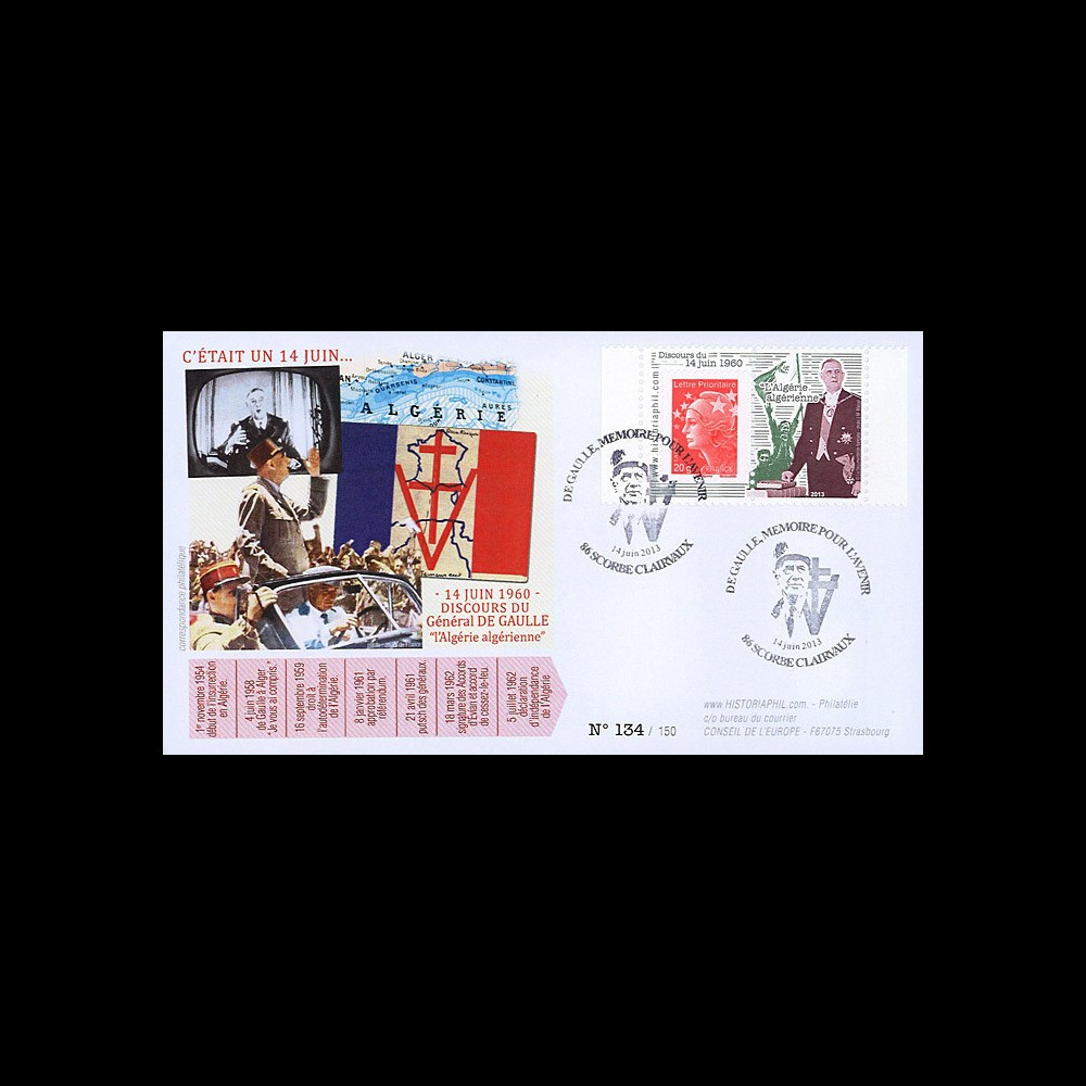 DG13-5T2 : 2013 - FDC "Général DE GAULLE - 53 ans Discours L'Algérie algérienne" DG13-5T2 : 2013 - FDC "Général DE GAULLE - 53 ans Discours L'Algérie algérienne"