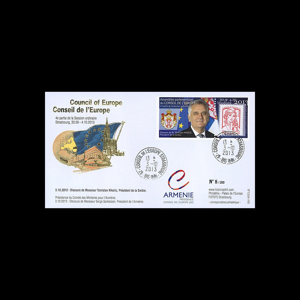 CE64-IVB : 10-2013 - FDC Conseil Europe "Visite Tomislav NIKOLIC