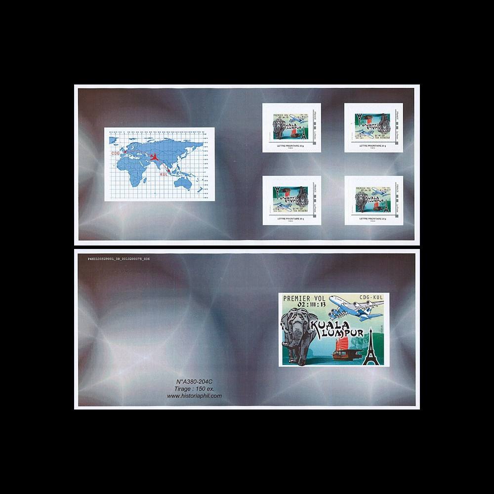 A380-215C : 2013 FRANCE - Carnet collector 4 TPP A380 Malaysia Airlines 1er vol CDG-KUL