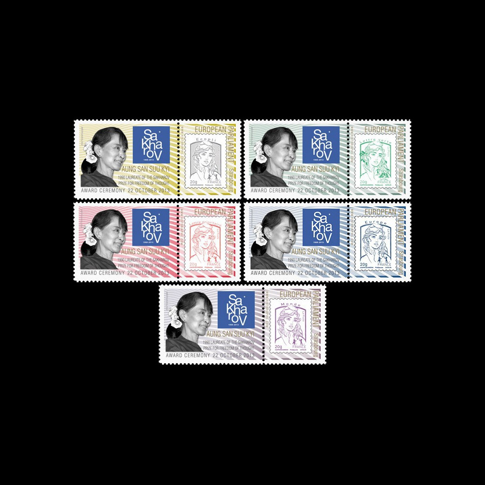 PE652-PT1/5 : 2013 - 5 porte-timbre PE "Prix Sakharov - Aung San Suu Kyi