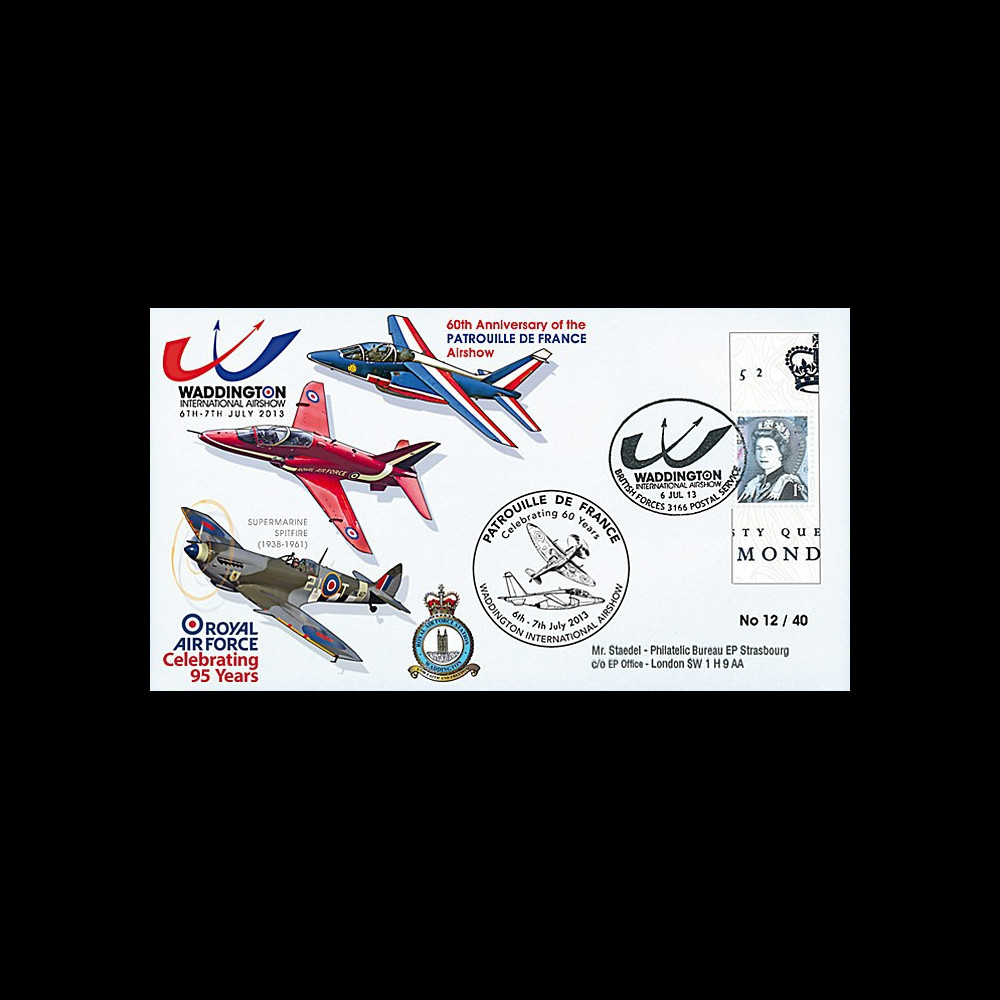 PAF13-10T1 : 2013 - FDC ROYAUME-UNI "RAF Waddington - 60 ans Patrouille de France"