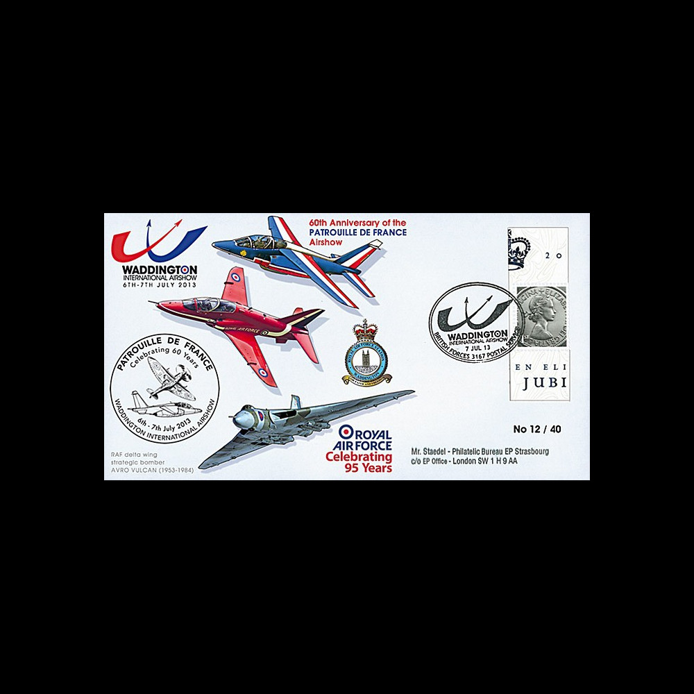 PAF13-10T2 : 2013 - FDC ROYAUME-UNI "RAF Waddington - 60 ans Patrouille de France"