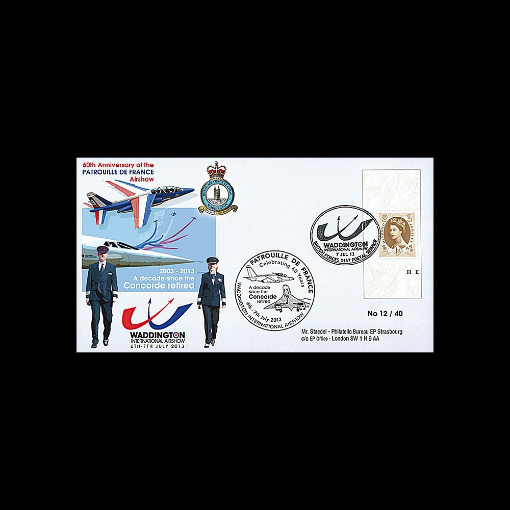 PAF13-10T4 : 2013 - FDC ROYAUME-UNI "RAF Waddington - 10 ans Retrait Avion CONCORDE"