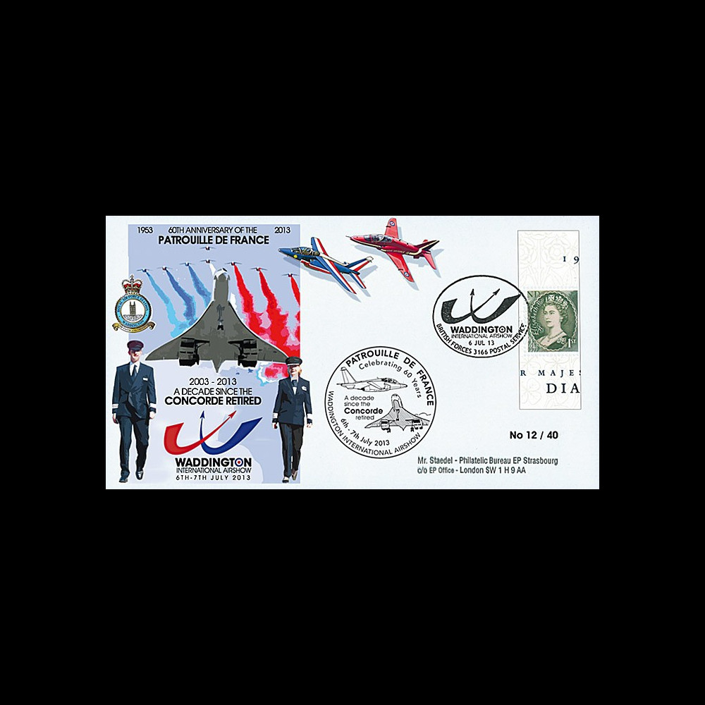 PAF13-10T5 : 2013 - FDC ROYAUME-UNI "RAF Waddington - 10 ans Retrait Avion CONCORDE"