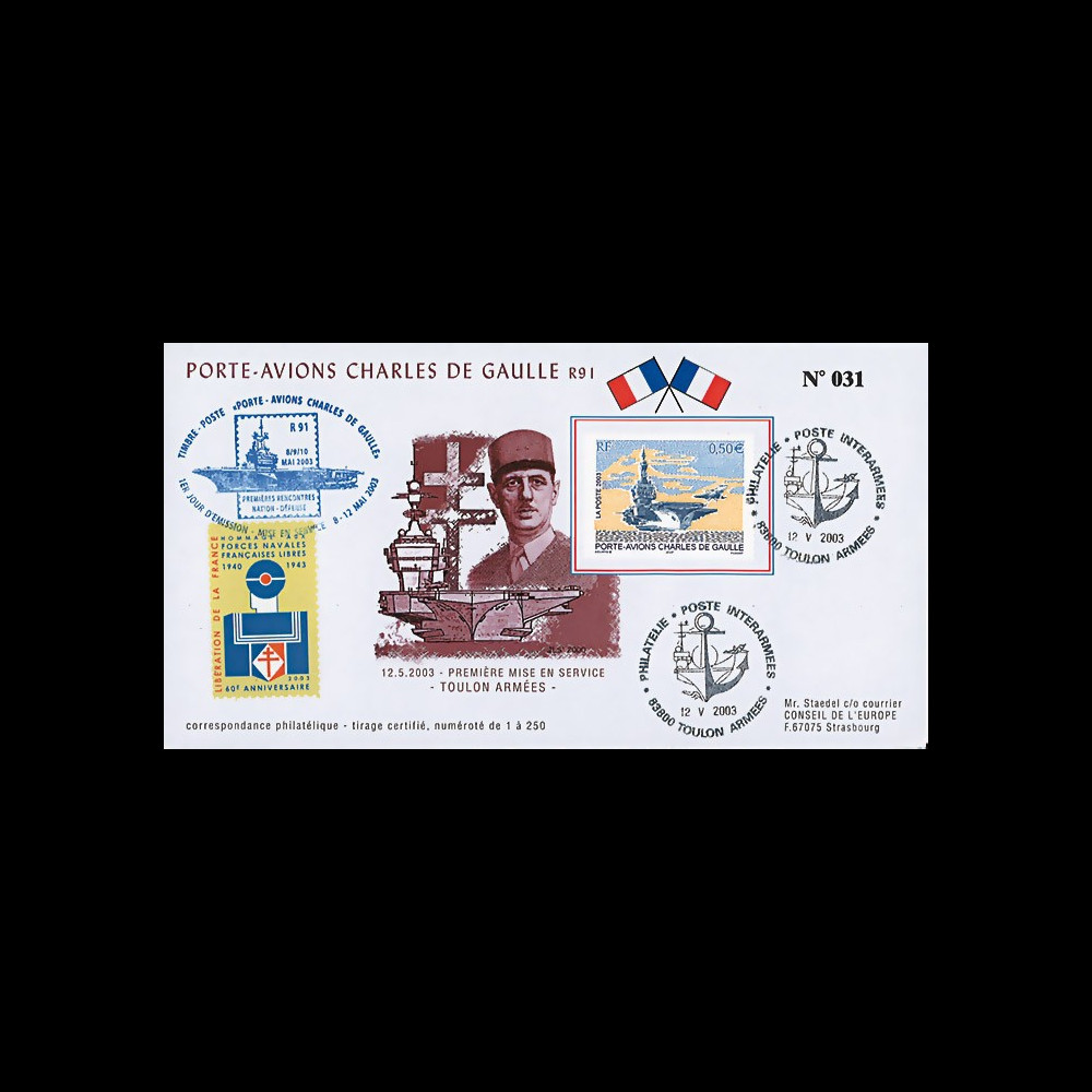 PADG03T3 : 2003 - FDC "1er Jour du timbre-poste porte-avions de Gaulle"