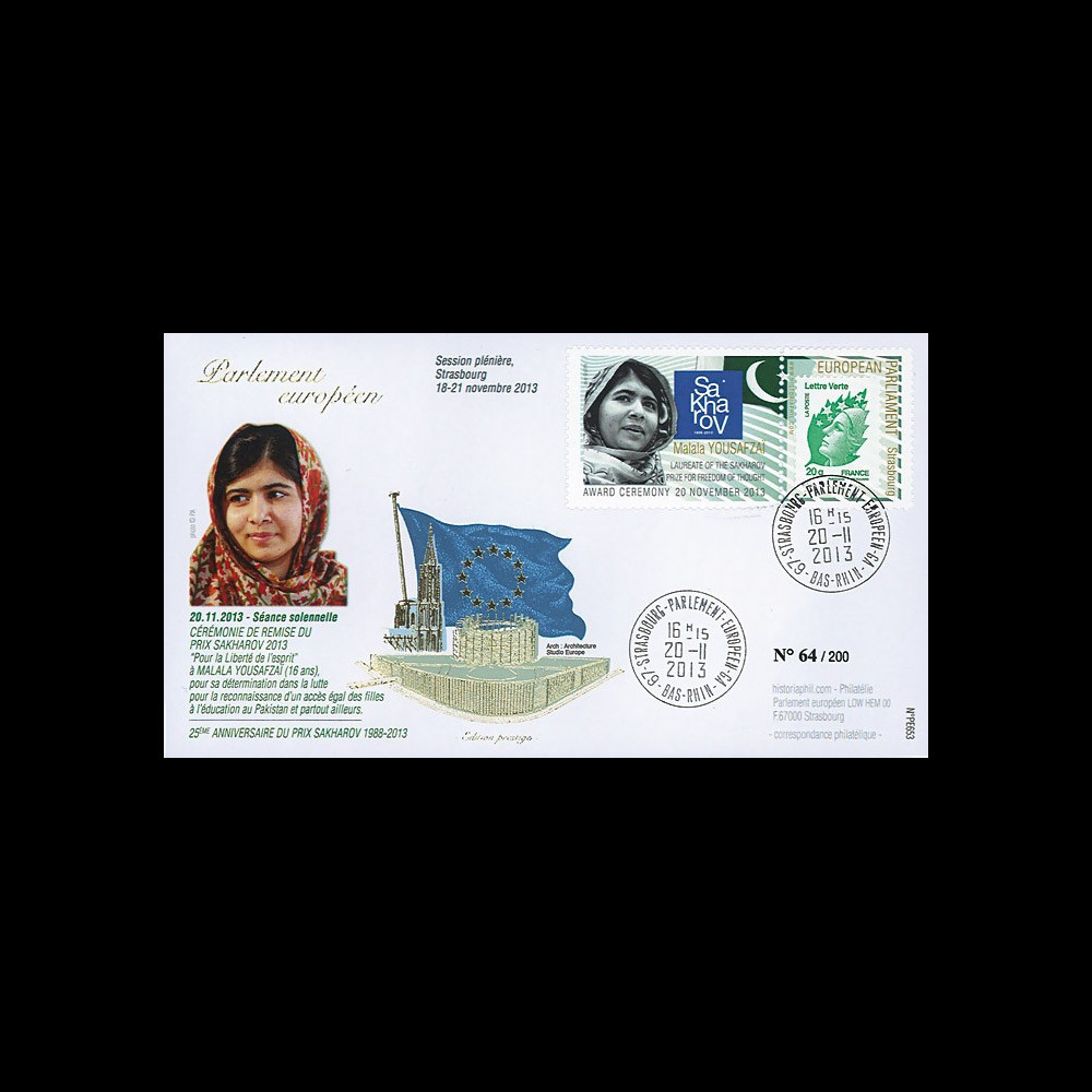 PE653 : 11-2013 - FDC Parlement européen "Prix SAKHAROV - Malala Yousafzaï