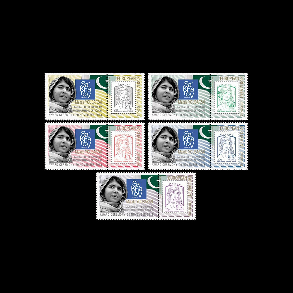 PE653-PT1/5 : 2013 - 5 porte-timbre PE "Prix Sakharov - Malala Yousafzaï