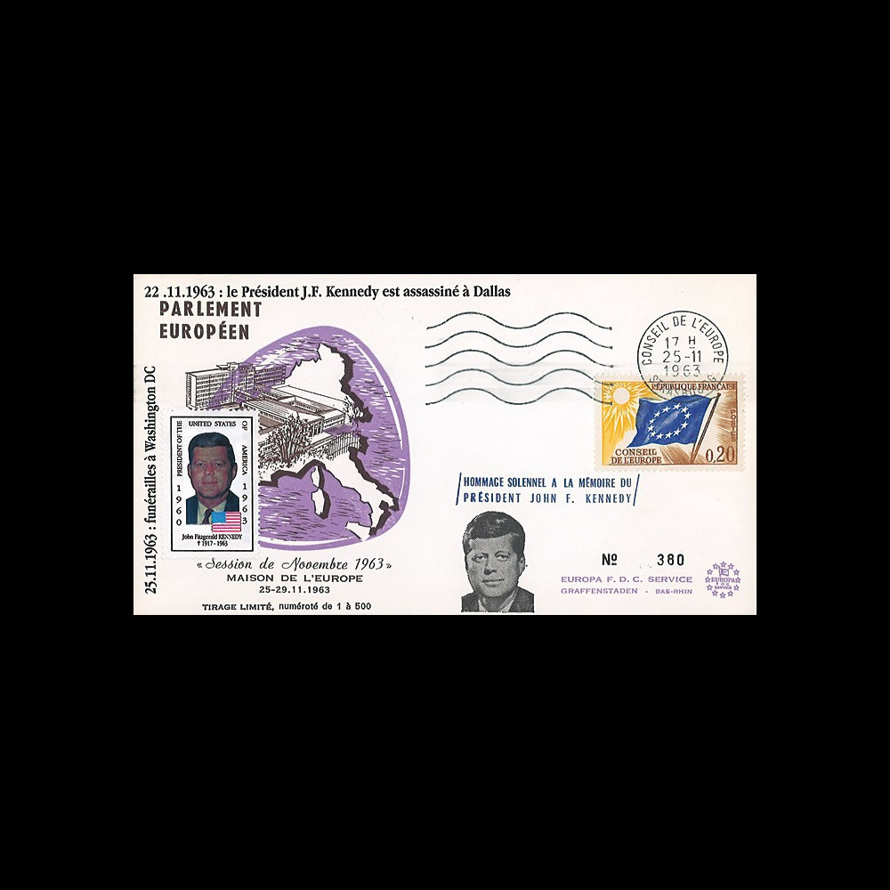 AP38-T2 : 1963 - FDC Session du PE "Hommage solennel au Président JF Kennedy USA"