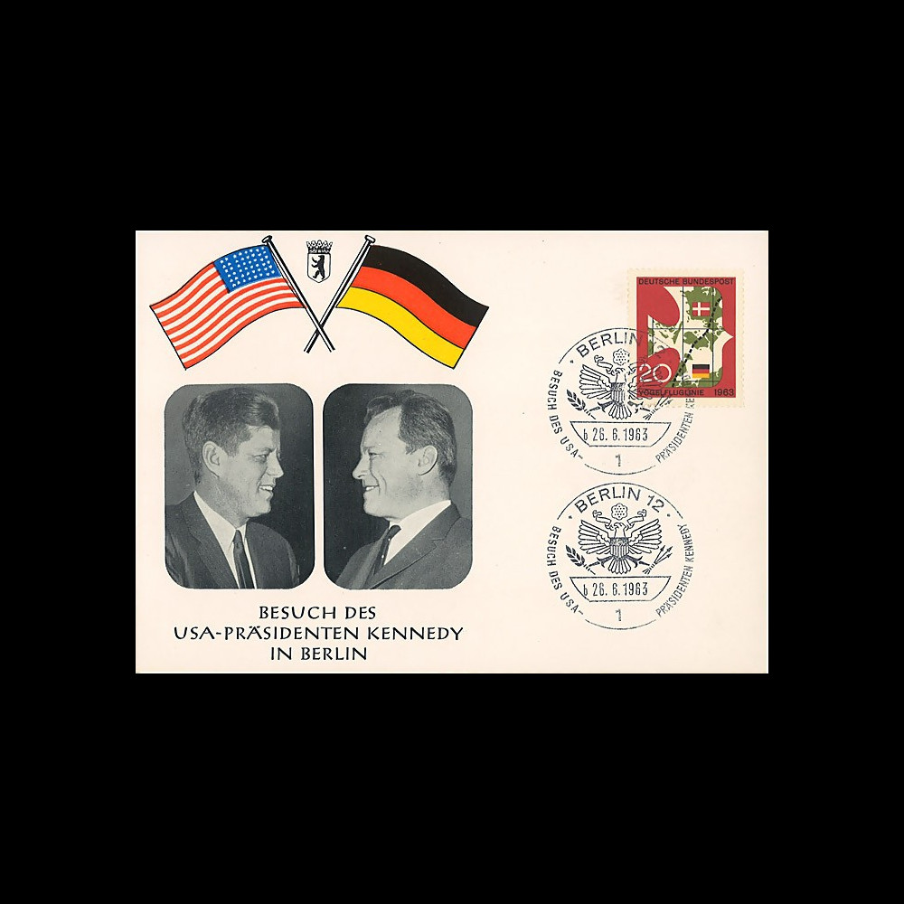 JFK-BE63T2 : 1963 - Carte Berlin-Ouest "Visite Président JF Kennedy en RFA - W. Brandt"