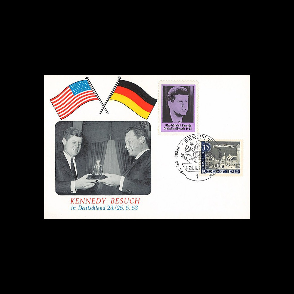 JFK-BE63T4 : 1963 - Carte Berlin-Ouest "Visite Président JF Kennedy en RFA - W. Brandt"