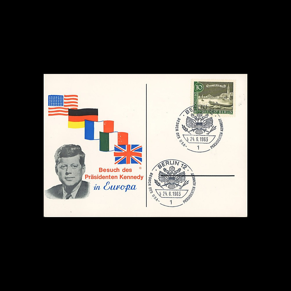 JFK-BE63T7 : 1963 - Carte Berlin-Ouest "Visite Président John F. Kennedy en RFA"