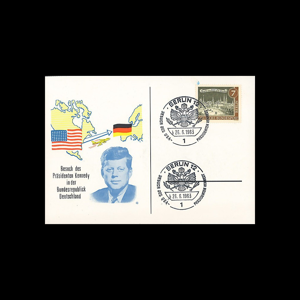 JFK-BE63T8 : 1963 - Carte Berlin-Ouest "Visite Président John F. Kennedy en RFA"