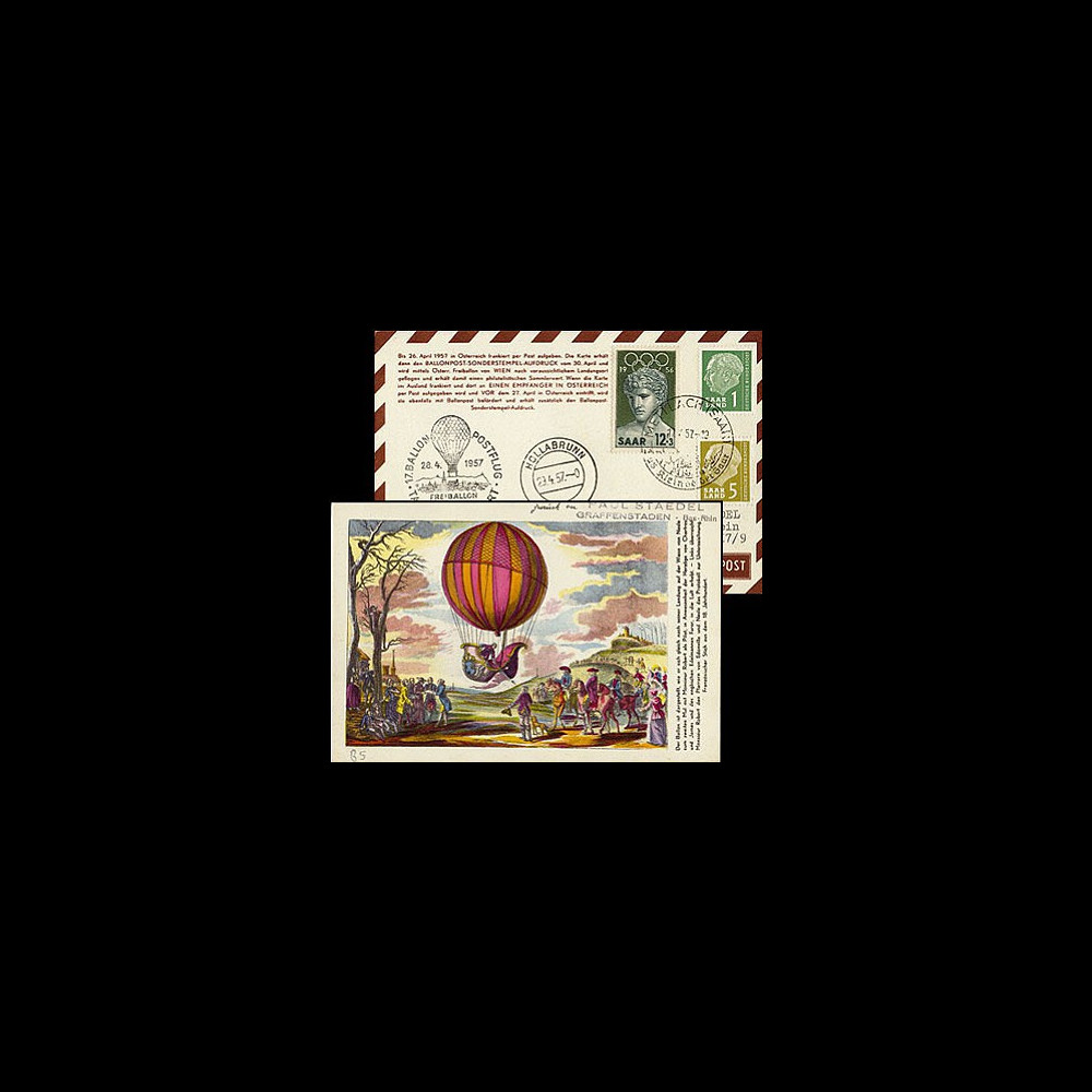 B5 type1 : 1957 - 17e courrier par Ballon de la Sarre - Wien 1957
