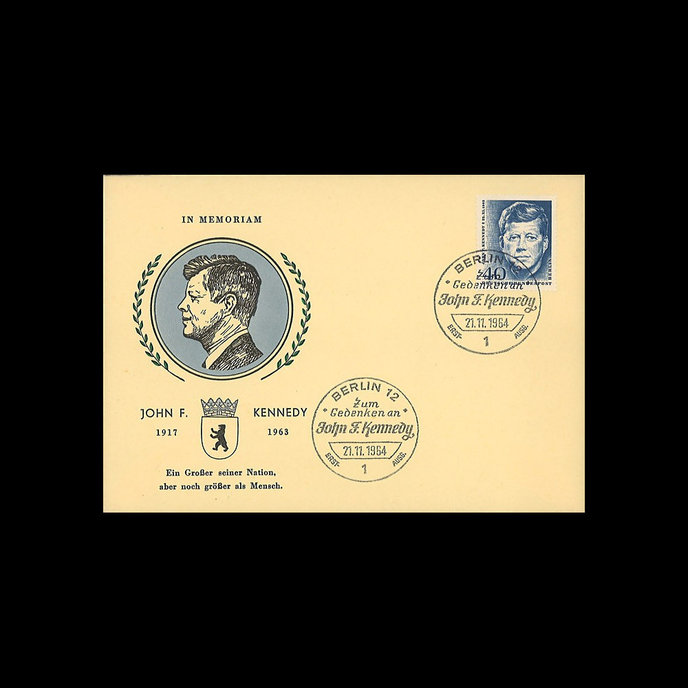 JFK-BE64 : 21.11.1964 - FDC Allemagne "En mémoire du Pdt américain John F. Kennedy"