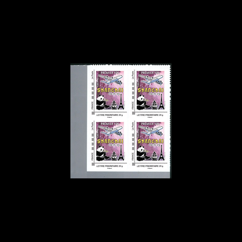 A380-224B4 : 2013 - Bloc de 4 TPP FRANCE "A380 AF 1er Vol Paris-Shanghai" / Lettre prio