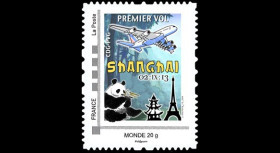 A380-225N : 2013 - Timbre perso FRANCE "A380 AF - 1er Vol Paris-Shanghai" / Monde