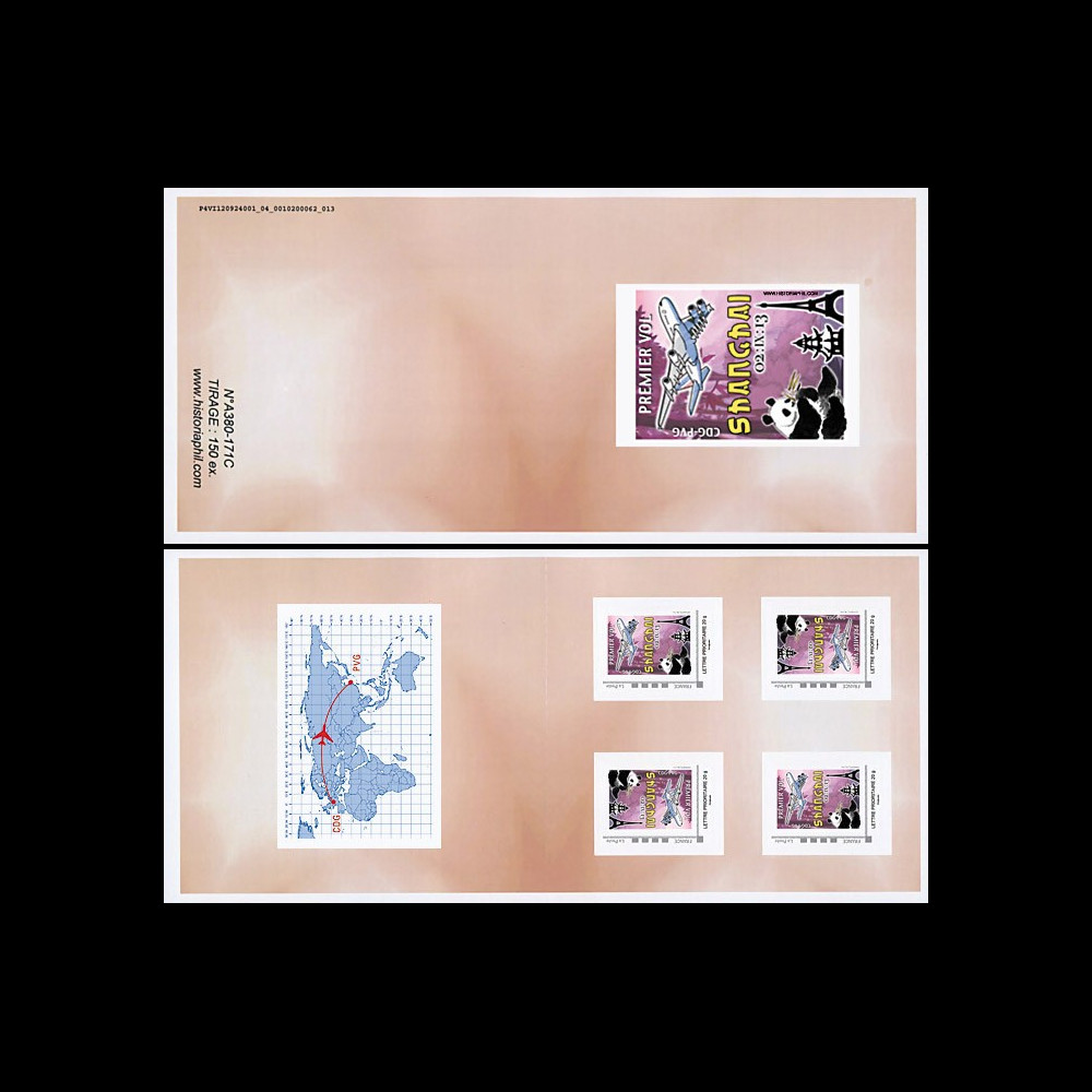 A380-224C : 2013 - Carnet collector 4 TPP "A380 Air France - 1er Vol Paris-Shanghai"