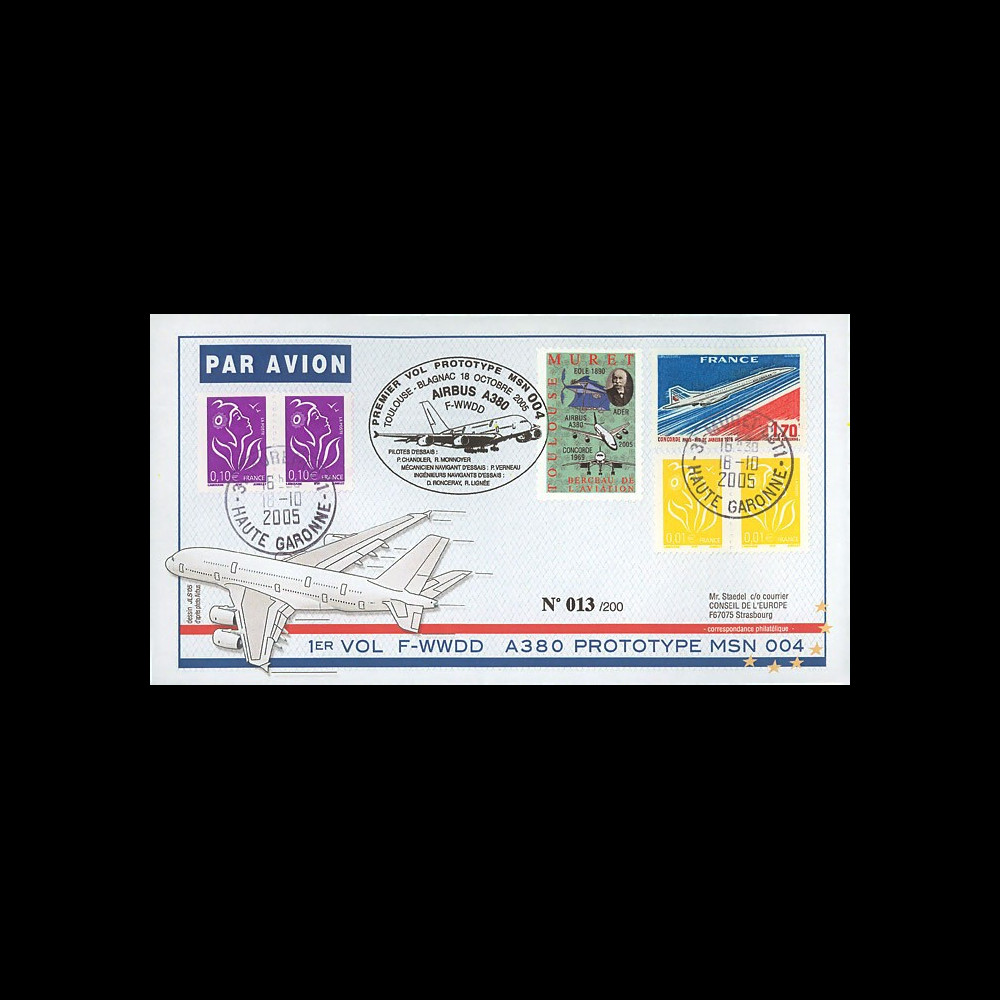 A380-12T2 : 2005 - Pli France "1er vol du prototype MSN 004 de l'A380" - TP Concorde