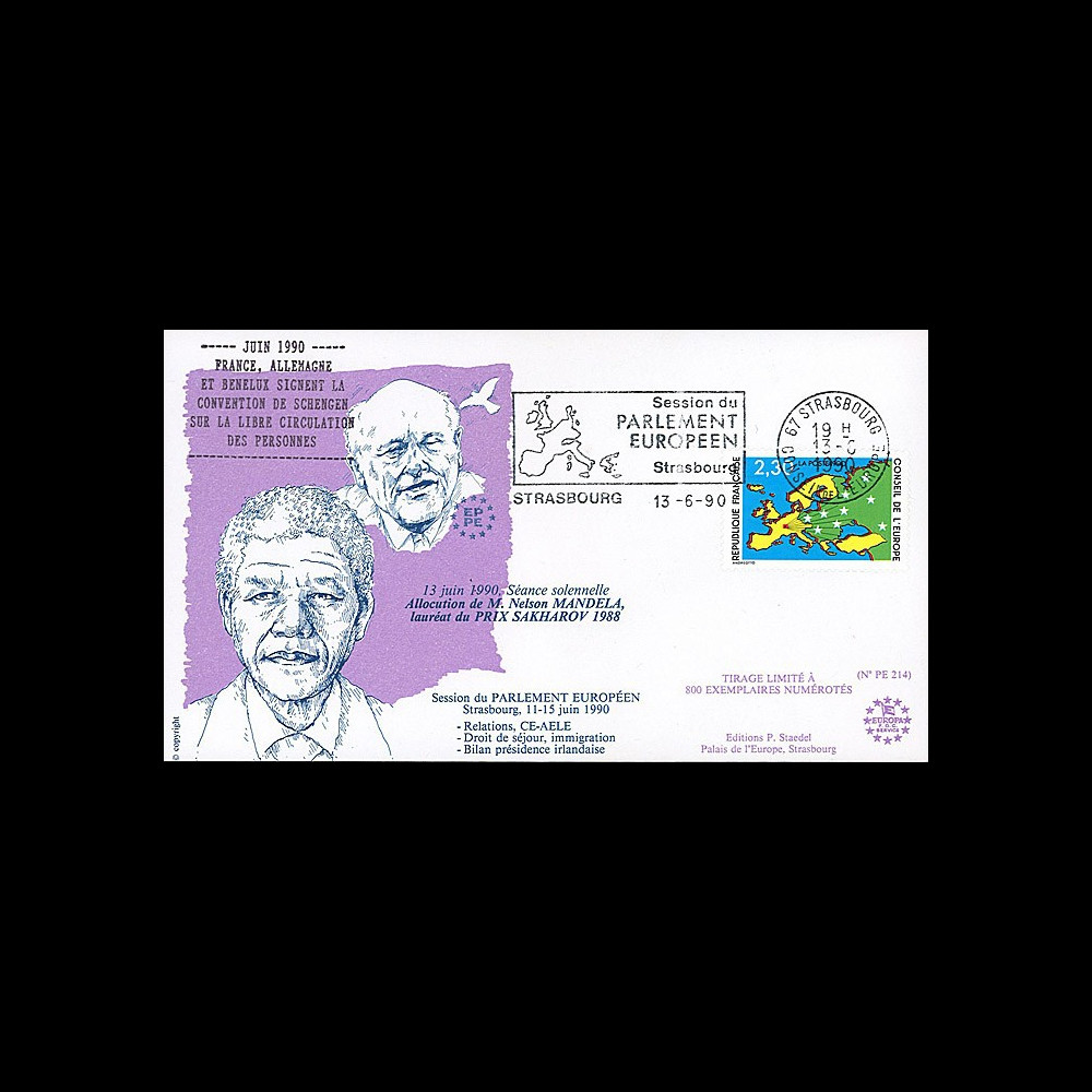 PE214T1 : 06-1990- FDC Parlement européen "Visite Nelson MANDELA