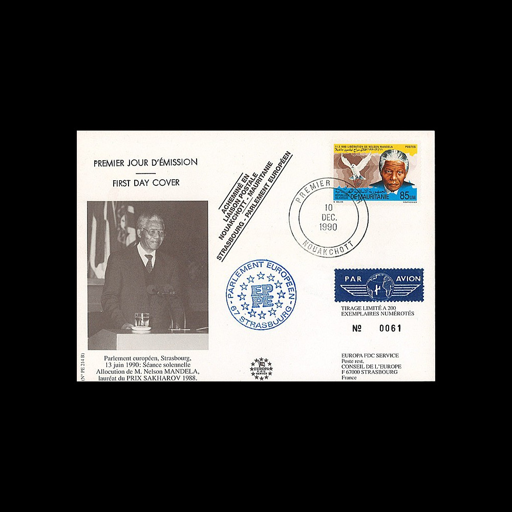 PE214B : 1990 - FDC MAURITANIE "Premier Jour Nelson MANDELA