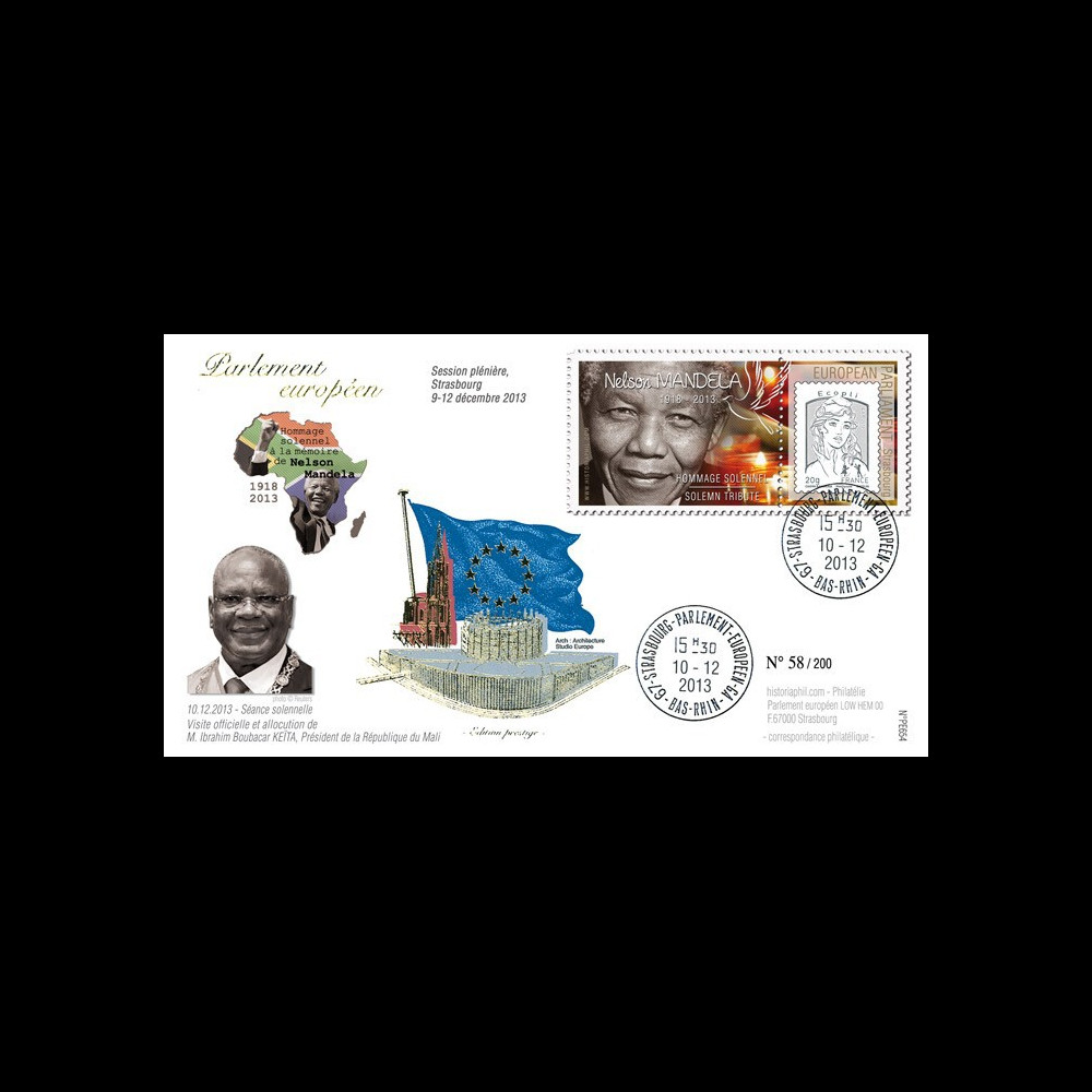 PE654 : 12-2013 - FDC Parlement européen "Hommage Nelson MANDELA