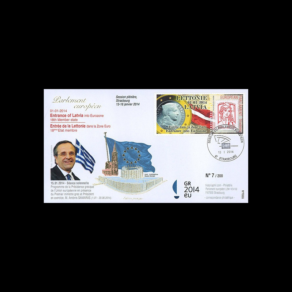 PE655 : 01-2014 - FDC Parlement européen "Entrée Lettonie dans la Zone Euro"