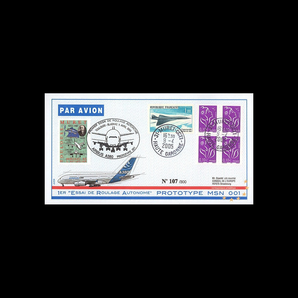 A380-2T2 : 2005 - Pli France "1er roulage autonome du prototype 001 de l'A380"
