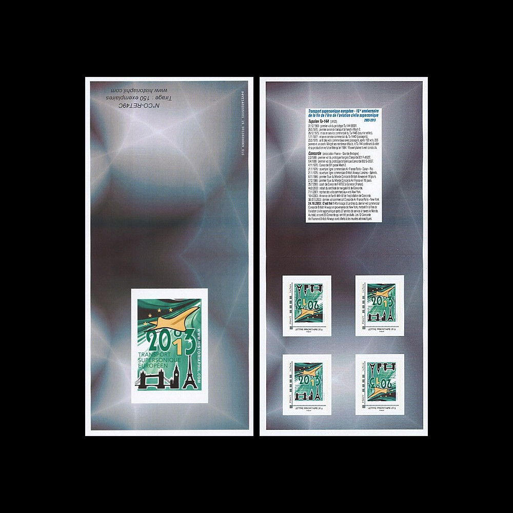 CO-RET51C : 2013 - Carnet Collector 4 TPP VERT "10 ans Retrait Concorde / Tour Eiffel"