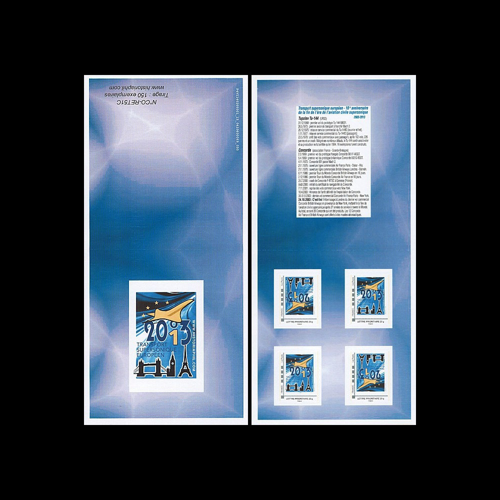 CO-RET49C : 2013 - Carnet Collector 4 TPP BLEU "10 ans Retrait Concorde / Tour Eiffel"