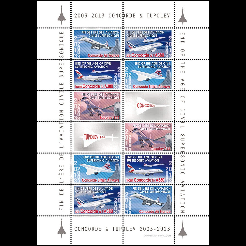 CO-RET49FD : Feuillet de vignettes "2003-2013 : de Concorde à l'Airbus A380"
