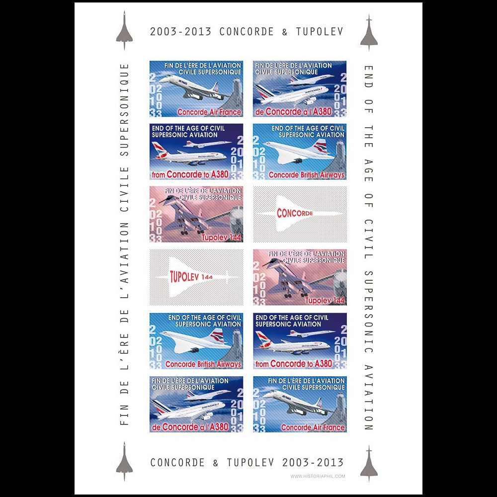 CO-RET49FND : Feuillet de vignettes "2003-2013 : de Concorde à l'Airbus A380"